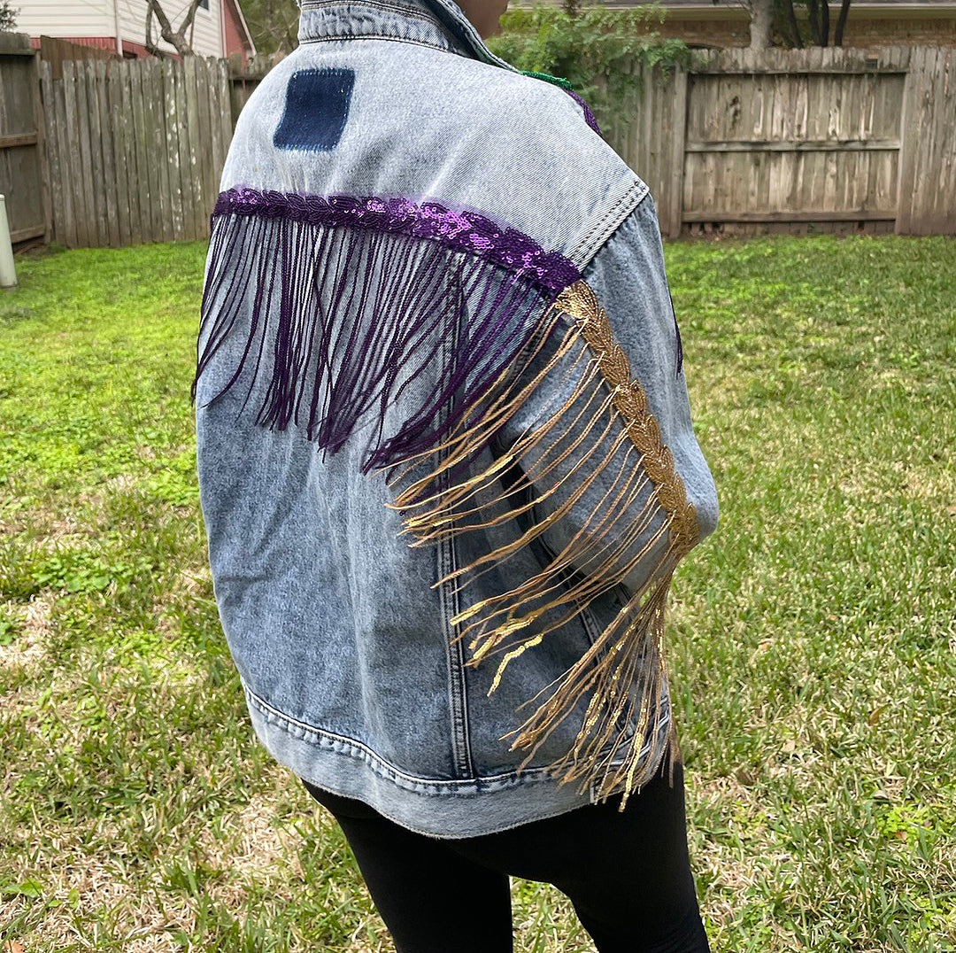 mardi gras denim jumpsuit