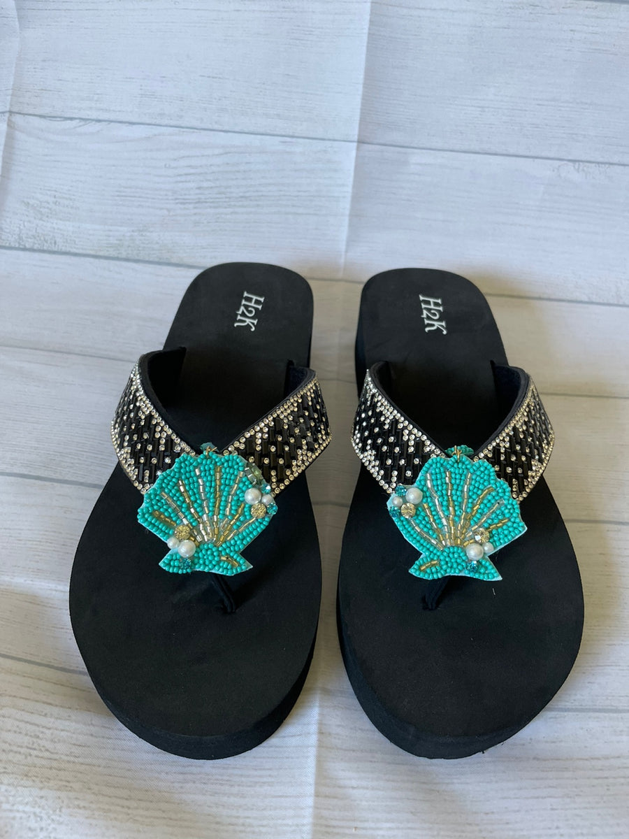 Women Flip Flop Bling Rhinestone Sandals Seashell Beach Summer