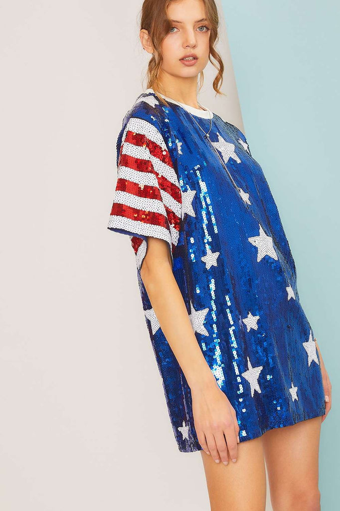 4th Of July Theme Sequin Tunic Top