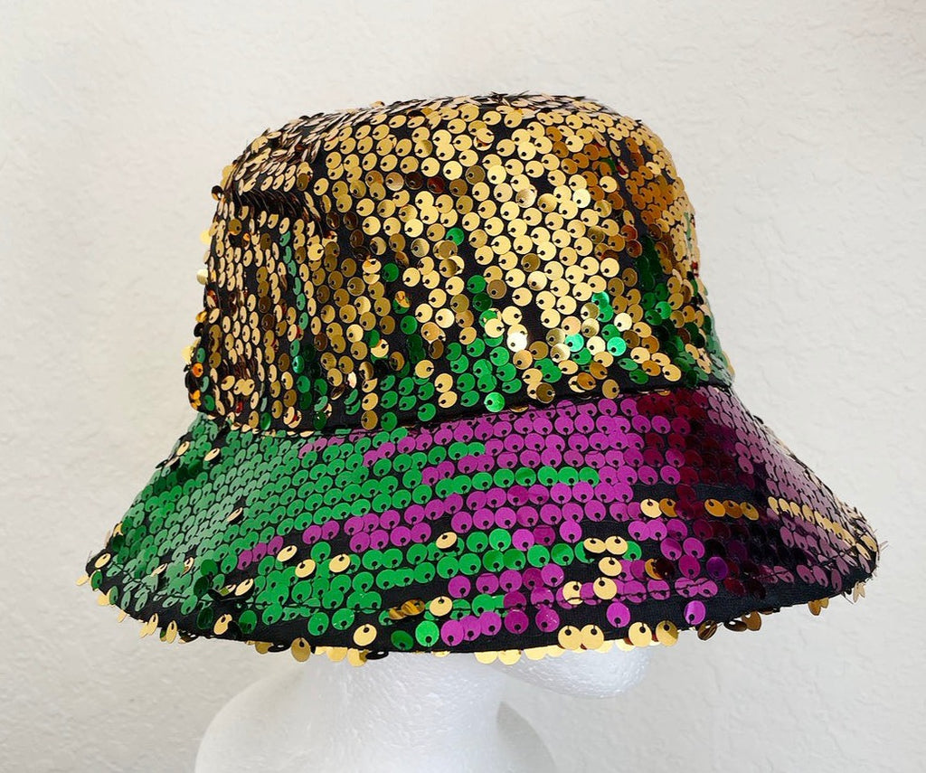 Mardi Gras Sequin Reversible Bucket Hat