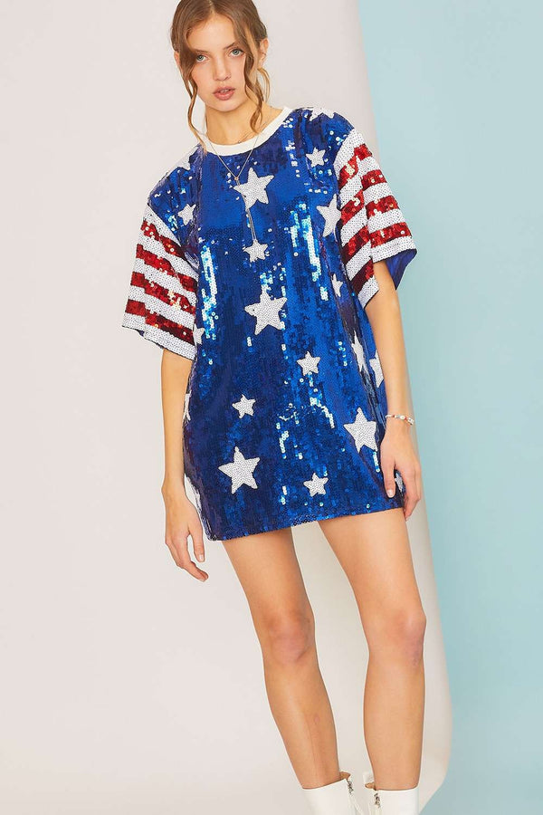 4th Of July Theme Sequin Tunic Top