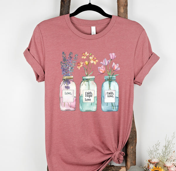 Floral Mason Jar Short Sleeve T Shirt