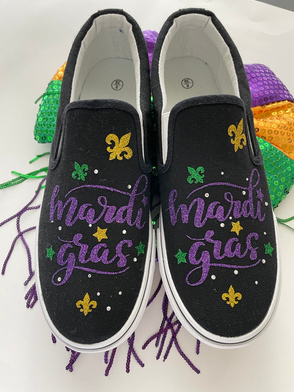 Mardi gras Rhinestone Sneakers/Mardi gras slip on shoes