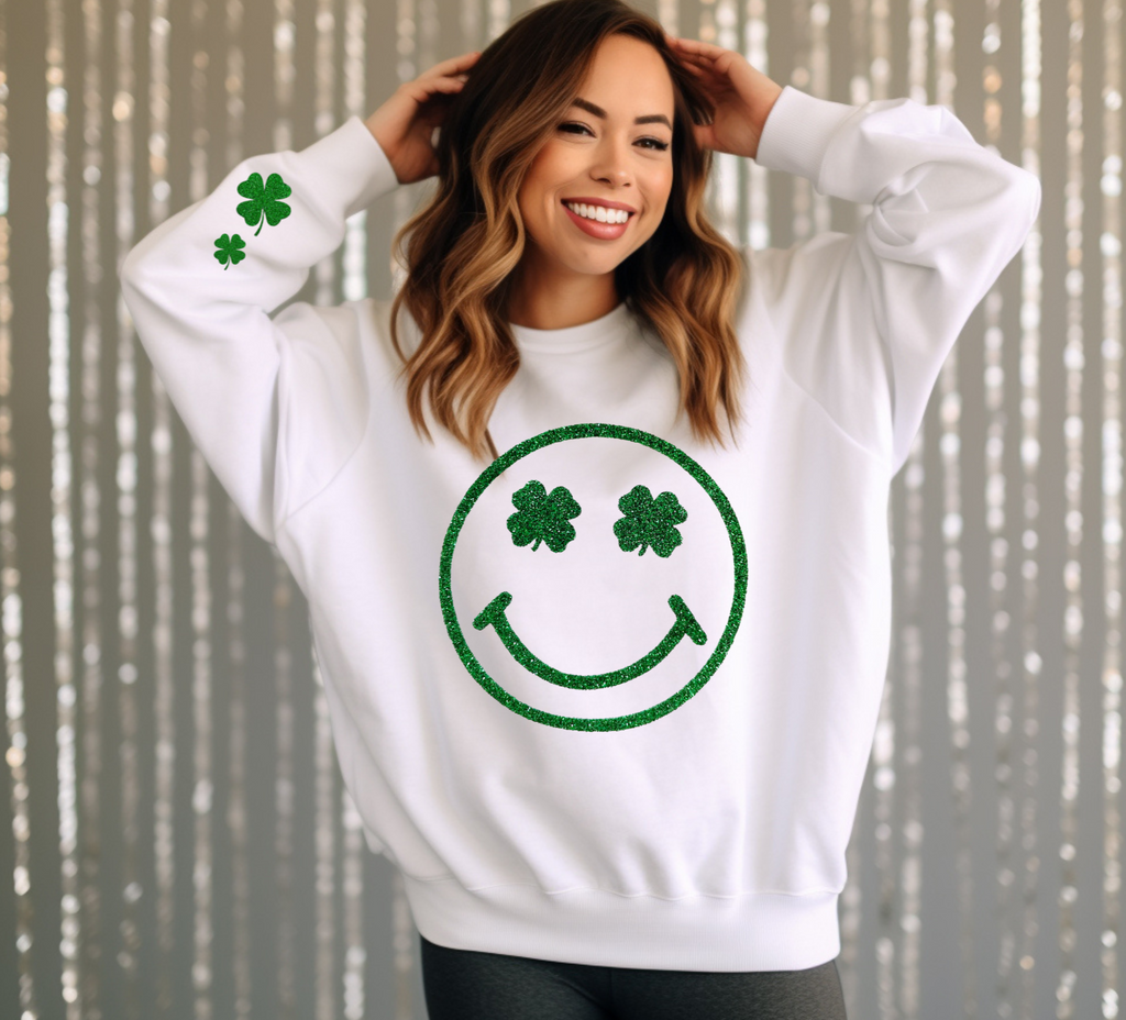 Glitter St. Patricks Day Sweatshirt - Irish Sweatshirt - Shamrock Elbow Patch Sweatshirt - St Pattys Sweatshirt - St Patricks Day Outfit