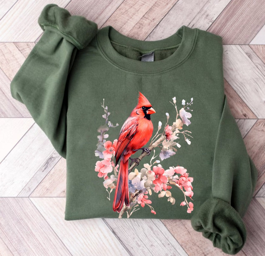 Cardinal Bird Sweatshirt, Cardinal Crewneck, Red Cardinal Bird Shirt, Dogwood Sweatshirt, Bird Sweatshirt, Cardinal Bird Lover Gift