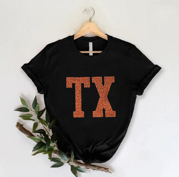 Glitter Texas Shirt, Texas Tees ,Texas Shirt, Texas Orange Tshirt, Womens Texas T shirt, Unisex Texas T-shirt, Texas Longhorns,