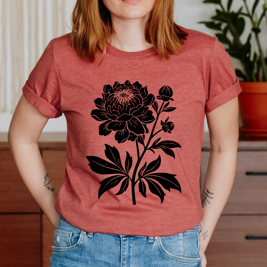 Vintage Linocut Flower Shirt ,  Boho Botanical Shirt