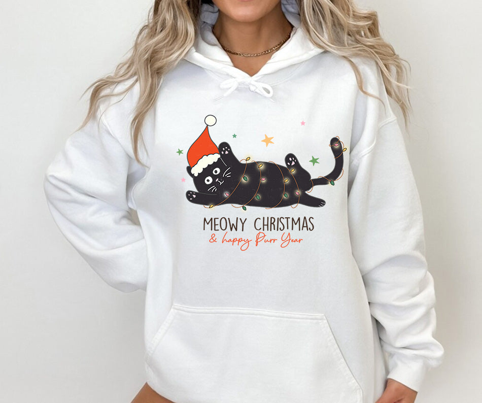 Meowy Christmas Crewneck hoodie Sweatshirt, Happy Holidays Country Christmas,Holiday