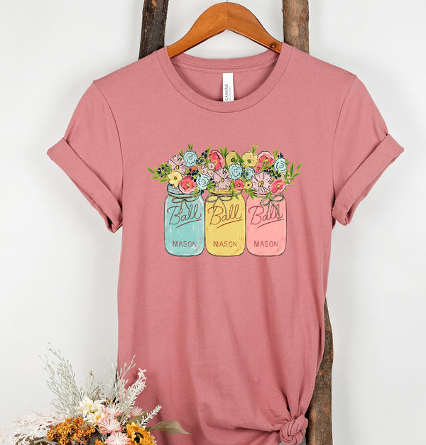 Floral Mason Jar Short Sleeve T Shirt