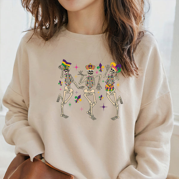 Mardi Gras Skeleton, Dancing Skeletons Sweatshirt, Fat Tuesday Sweater, New Orleans, Louisiana Hoodie, Funny Mardi Gras Festival