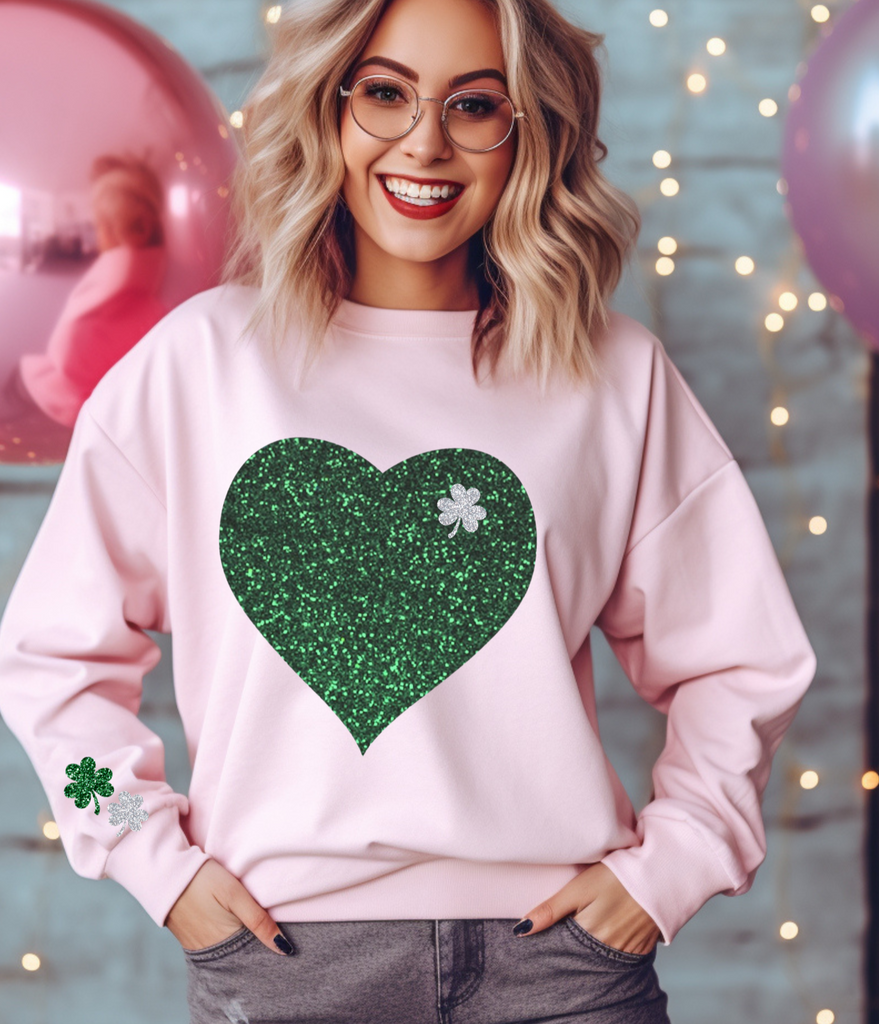 Glitter St. Patricks Day Sweatshirt - Irish Sweatshirt - Shamrock Elbow Patch Sweatshirt - St Pattys Sweatshirt - St Patricks Day Outfit -