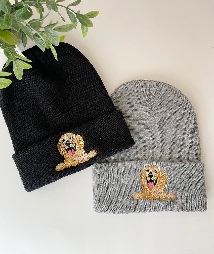 Golden Retriever Dog Embroidered Beanies, Custom Beanie, Embroidery Cap, Winter Hat , Winter cap, Cuffed Beanie