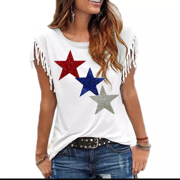“USA glitterTessle Short Sleeve T-shirt , 4th of July Tessle Short Sleeve T-shirt , Patriotic Tessle Short Sleeve T-shirt”