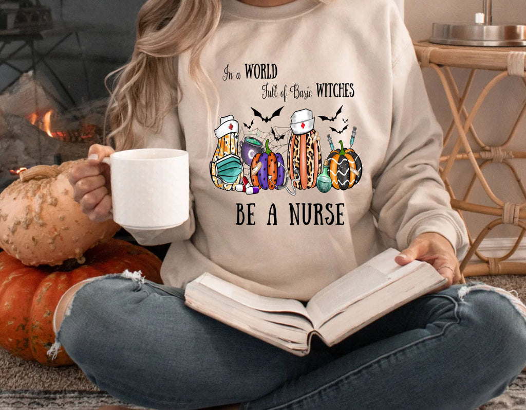 Halloween Nurse , Retro Fall Season Nursing Sweatshirt