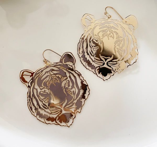 Gold Tiger Filagree Earrings/Tiger Face Earrings