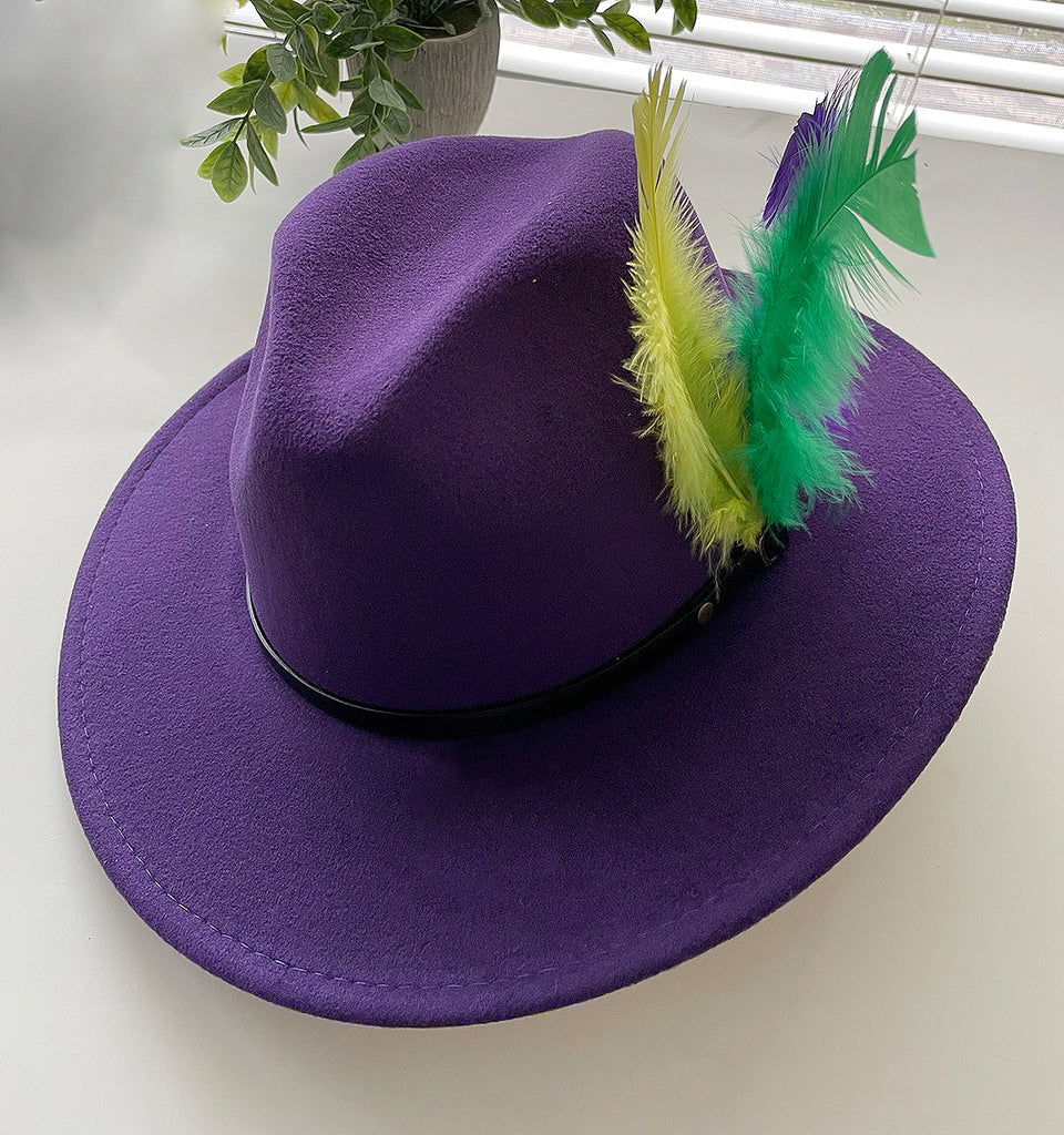 Mardi Gras Wide Brim Wool Felt Fedora Panama Western Cowboy Hat