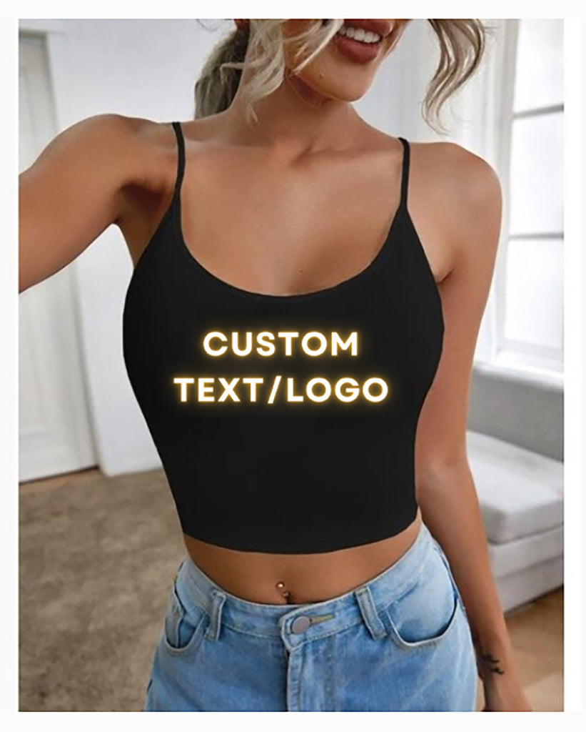 Custom Text/Logo Bling Glitter Cami Crop Top T-shirts