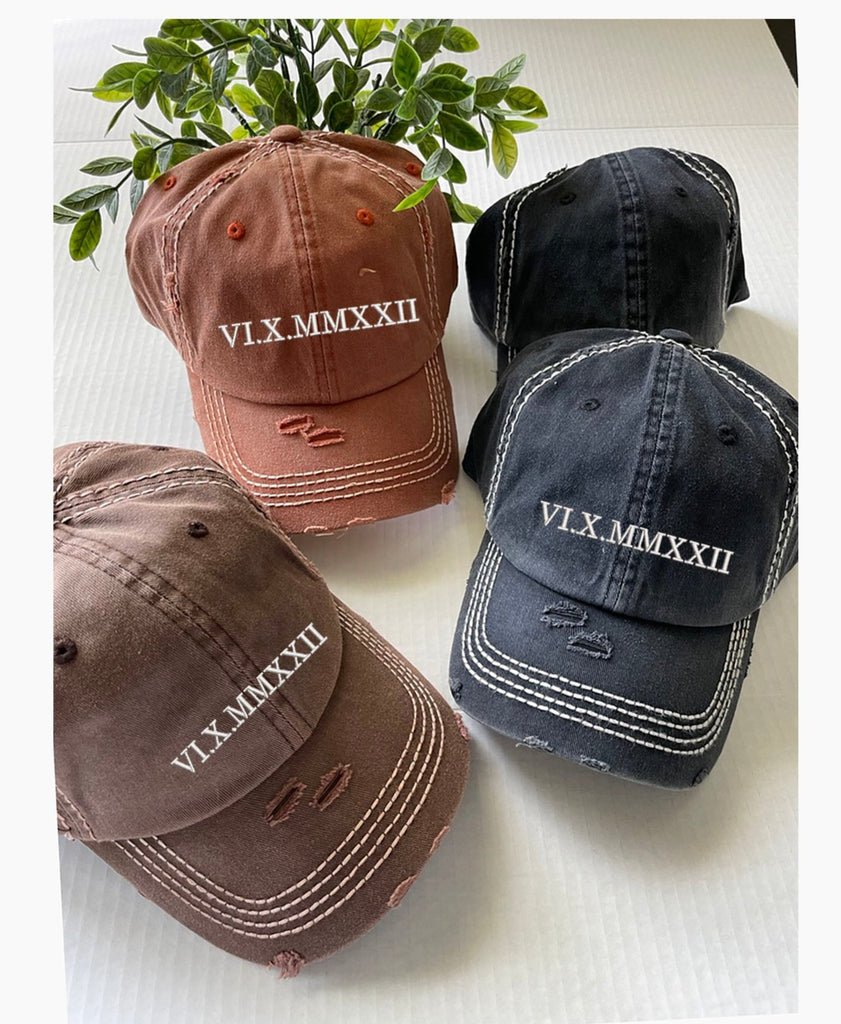 Custom Embroidered Roman Numeral Hat Personalized Anniversary Date Couple Cap Gift For Her r Hat Customize Roman Date