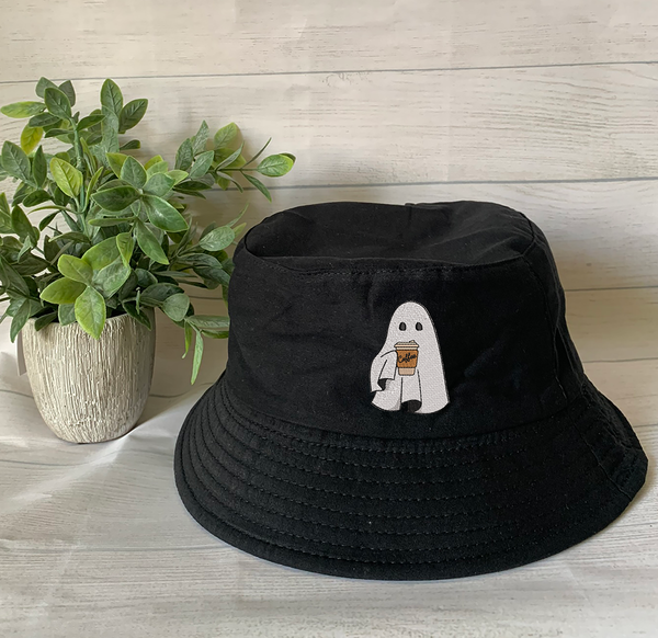 Halloween Embroidery Spooky Flower bucket hat ,Halloween Ghost Bucket Hat  Personalized Embroidery Text/Logo/Artwork/ Custom Bucket Hat, Themed Bucket Hat ,