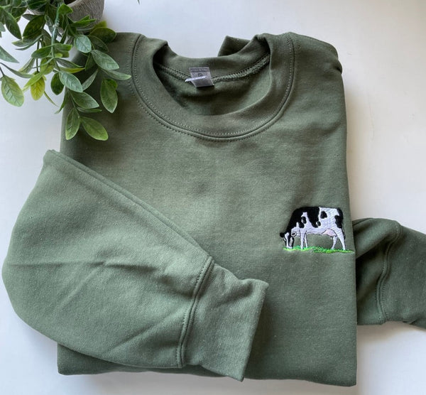 Embroidered Cute Cow Sweatshirt-Crewneck/Cow Lover Gift/Christmas Gift/Cow Lover