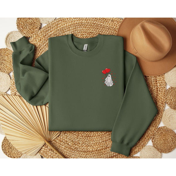 Valentine Embroidery Ghost Heart Sweatshirt, Cute Valentine Sweatshirts, Valentine Sweatshirts Hoodie, Fun Sweatshirt, Valentine Gift Shirt