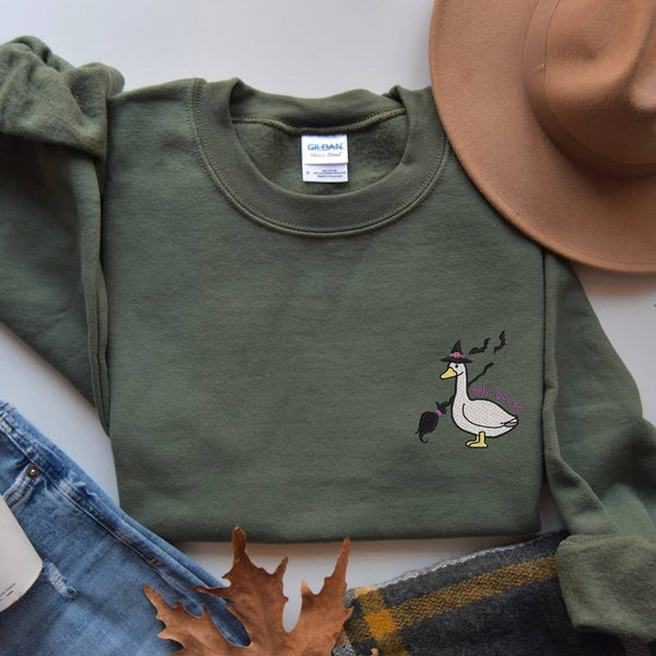 Embroidered  Halloween Silly Goose Sweatshirt/Silly Goose Crewneck Sweatshirt