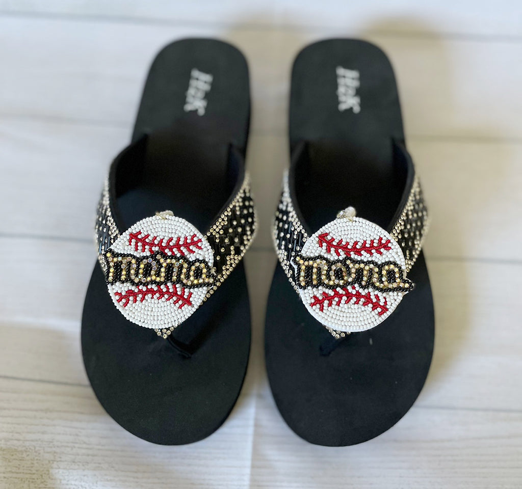 Women Flip Flop / Bling Rhinestone Sandals /Baseball Mom/Baseball mama