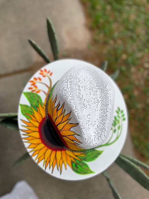 Hand painted fedora hat, sun hat, Mother's day gift/Rose hand pained