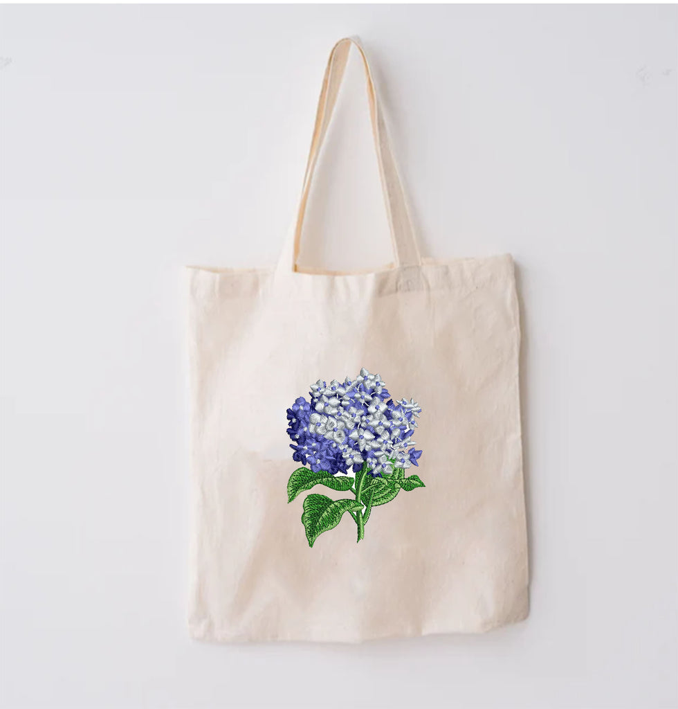 Hydrangea Embroidered Tote Canvas Bag, Canvas Nature Bag, Heavy Duty 100% Canvas Cotton Bag, Quality Tote Bag