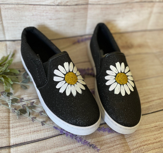 Daisy Flower glitter shoes | Daisy Flower shoes/Daisy sneakers