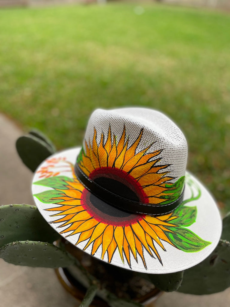 Hand painted fedora hat, sun hat, Mother's day gift/Rose hand pained