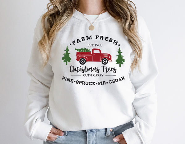Christmas Tree Truck Crewneck Sweatshirt, Farm Fresh Crewneck Sweatshirt