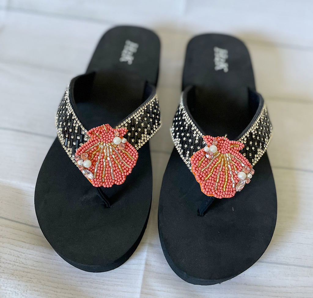 Women Flip Flop / Bling Rhinestone Sandals /Seashell,Beach,Summer Slippers