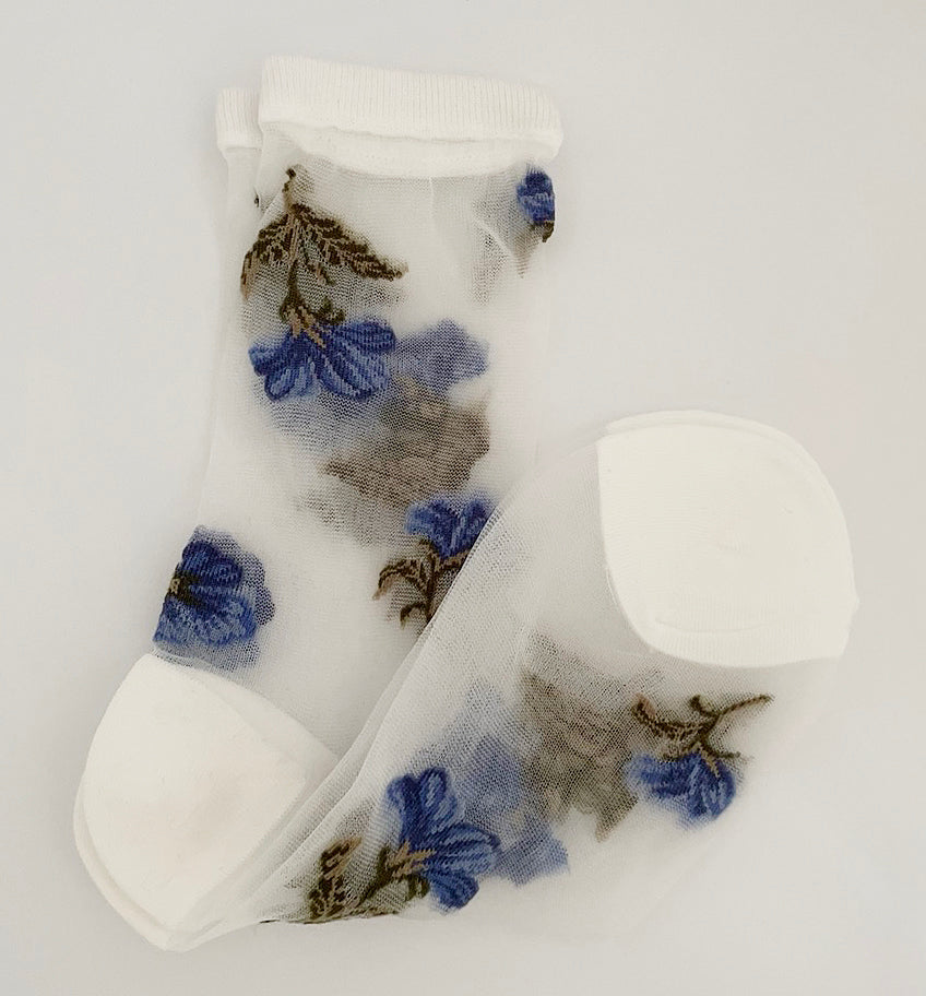 Vintage Sheer Socks, Summer Transparent Flower Ankle Socks
