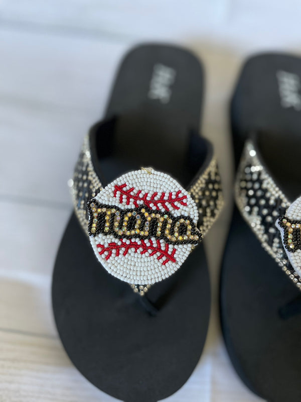Women Flip Flop / Bling Rhinestone Sandals /Baseball Mom/Baseball mama