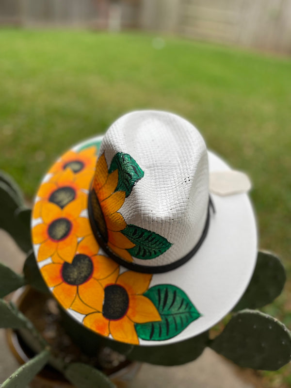 Hand painted fedora hat, sun hat, Mother's day gift/Rose hand pained