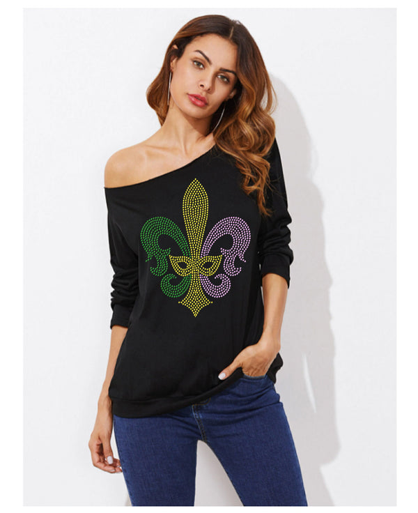 Mardi gras Cross shoulder tshirt