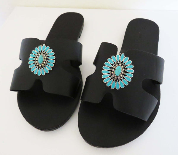 Turquoise Slippers/ Turquoise shoes /Westren slippers