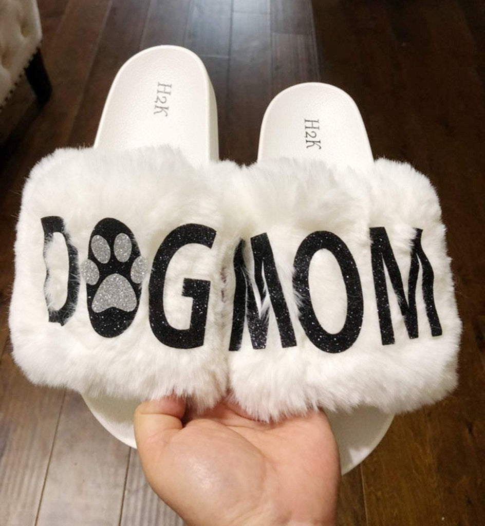 Dog mom slippers Flexible slip on open toe style DOG GMA fur