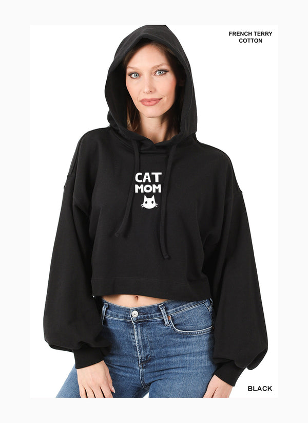 Cat mom shirt/  Balloon Drop Shoulder Cropped Hoodie/ Cat mom