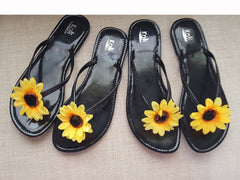 Women Sunflower Transparent Slippers, Ladies Flip Flops Flat