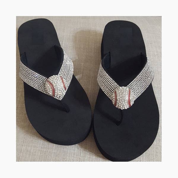 Women Flip Flop shoes /Baseball  Slippers/ baseball Bling Rhinestone Sandals