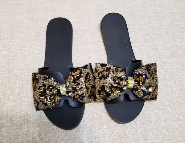 Leopard Bow Sandals/ Women's slippers/ Sunflowers sandals/Sunflowers Casual Flat