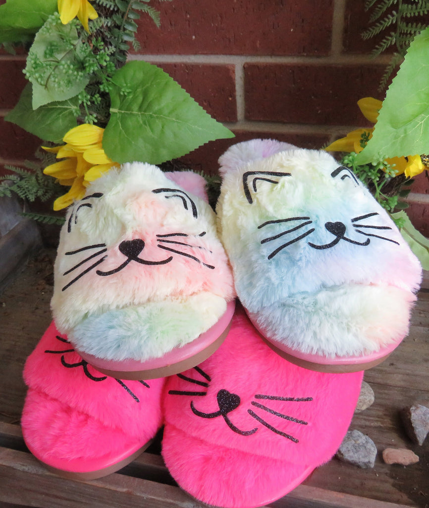 Cat mom Slippers Fur slide Cat mom furry shoes rainbow slide