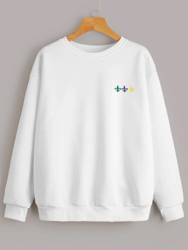 Mardi Gras/Fleur De Lis / Embroidery Solid Round Neck Sweatshirt / 3 Logo Style