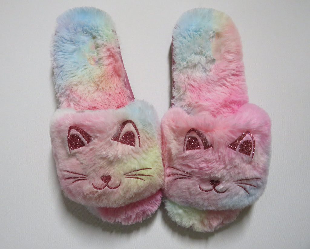 Cat MOM Fur slide /CAT MOM  furry shoes  rainbow slide shoes