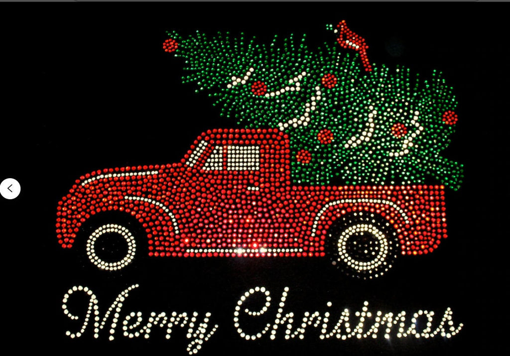 Red Truck Christmas Tree Bling Shirt, Christmas Bling Shirt, Bling Christmas Shi