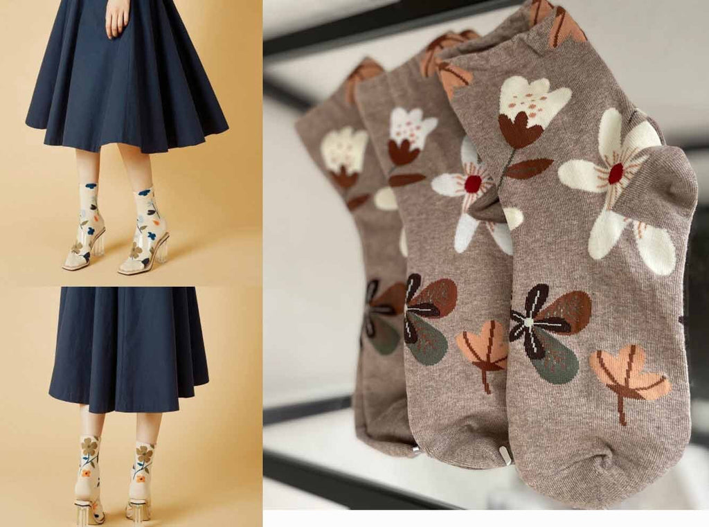 Flower Lining Crew Socks Women Fun Fashion Socks Patterned Socks Fun Gift High Q