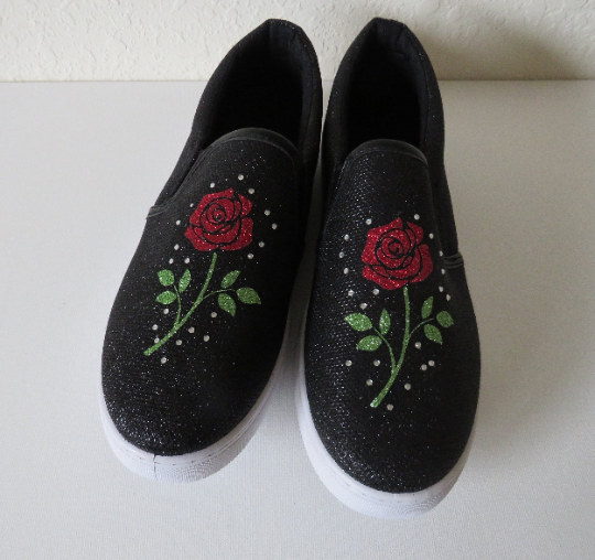 Rose Glitter with Rhinestone Shoes  / Rose Slip on  Shoes