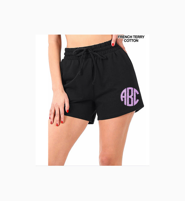 French terry drawstring  waist shorts with monogram
